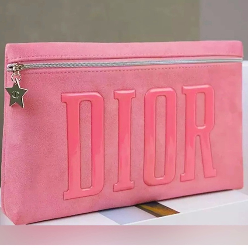 Dior Pink Cosmetic Clutch Bag With Custom Crossbody Chain Silver NIB